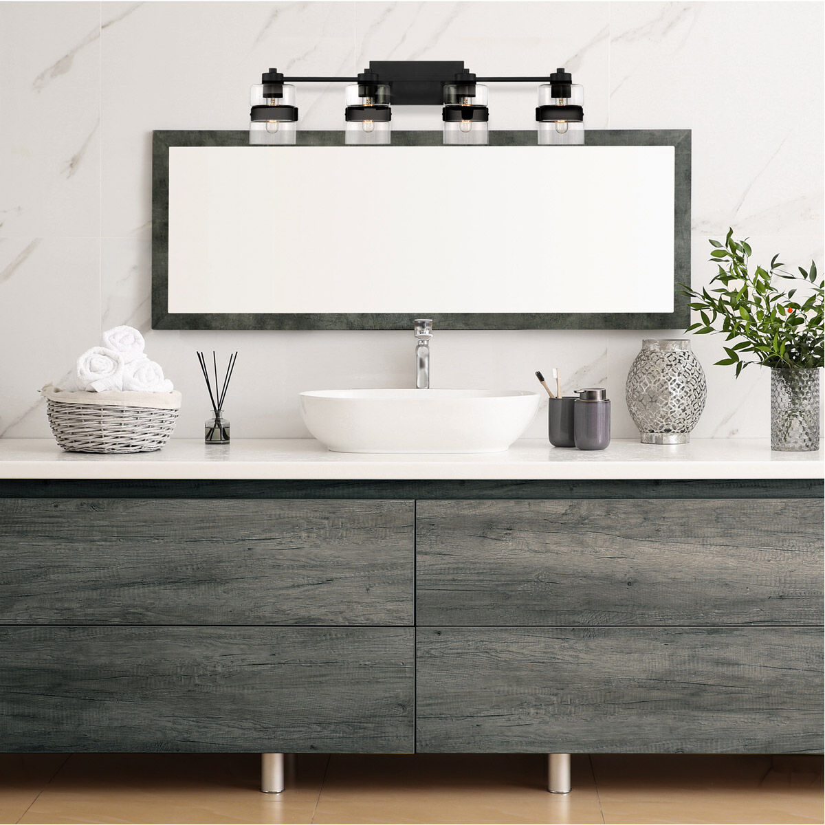 Midnight LA 4 Light 33 inch Matte Black Vanity Light Wall Light